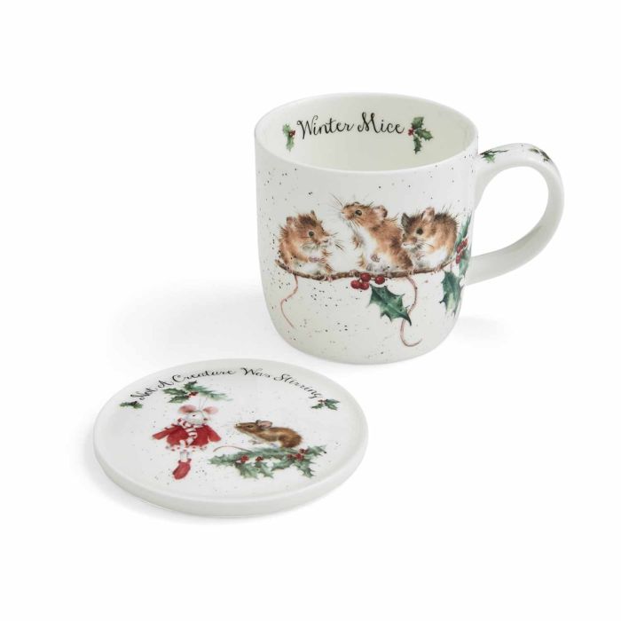 'Family Christmas' robin mug and coaster set