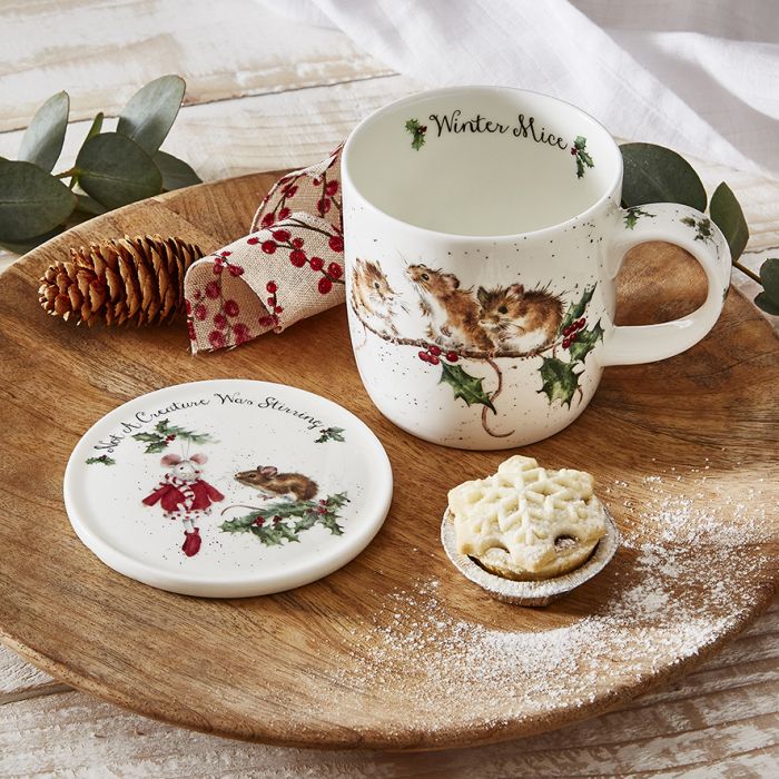 'Family Christmas' robin mug and coaster set