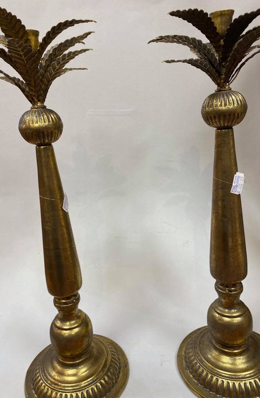 Gold vintage palm leaf candle holders