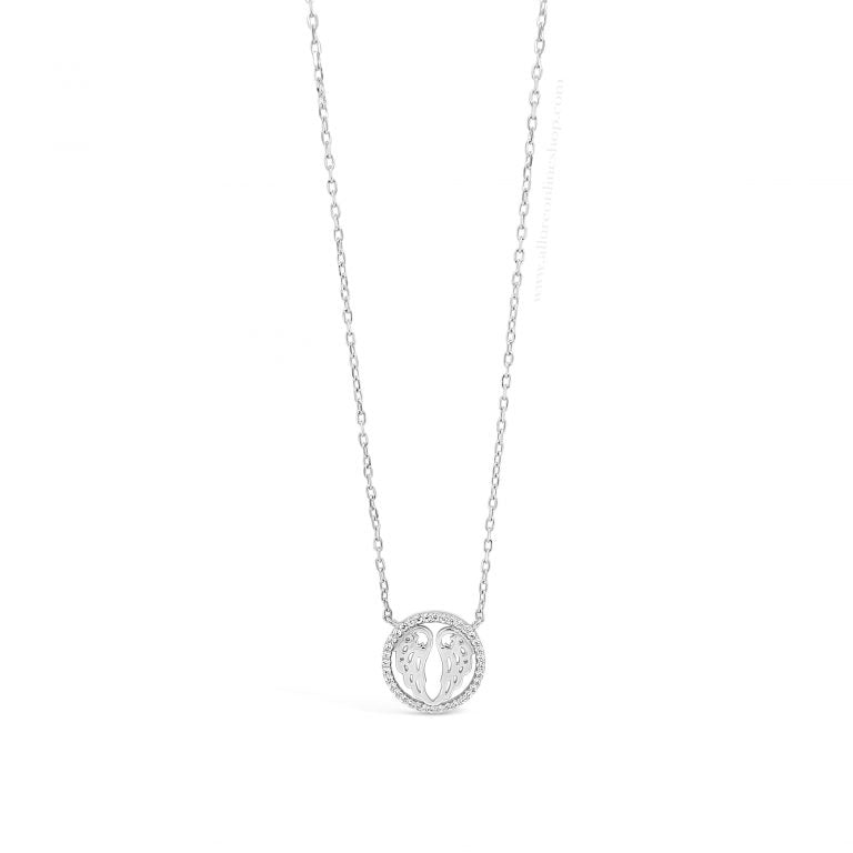 Absolute Kids Collection Silver Angel Wings In Circle Pendant And Chain