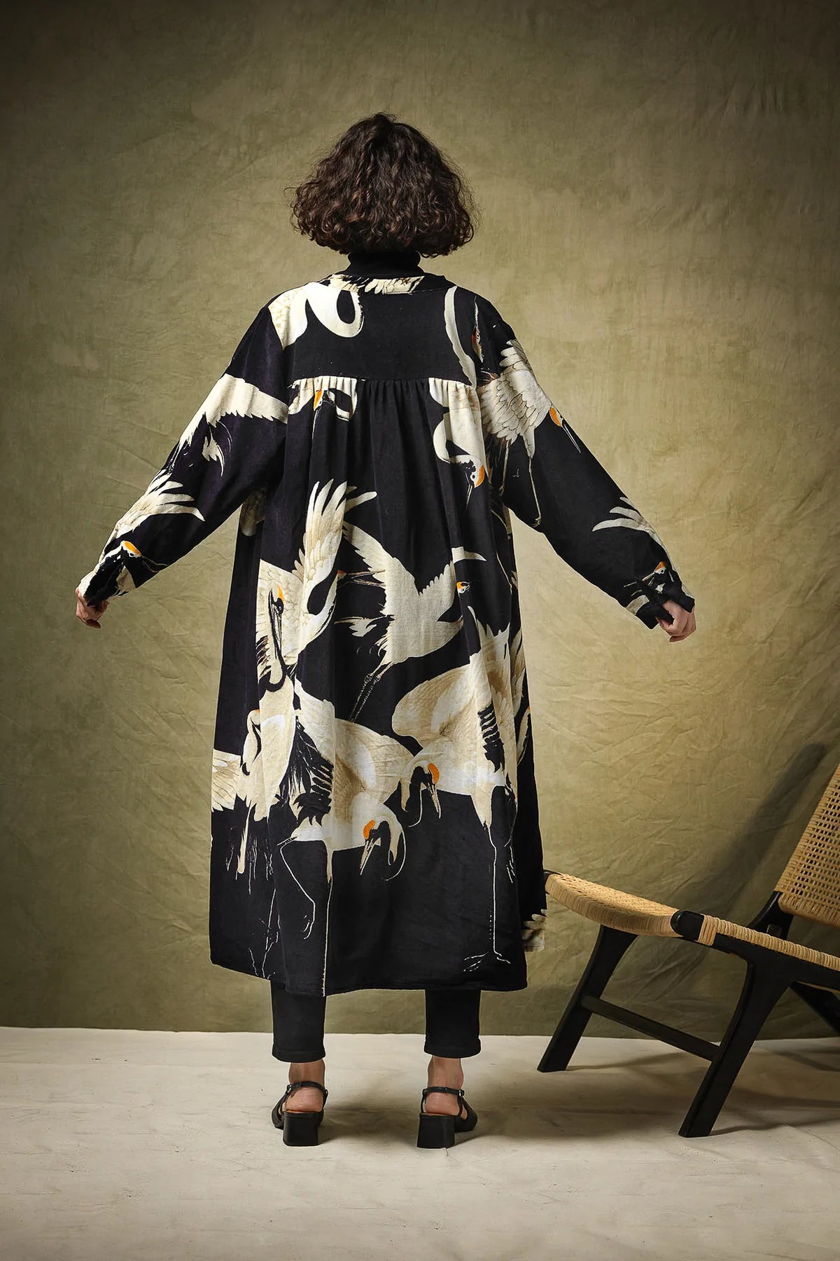 Stork Black Velvet Duster Coat